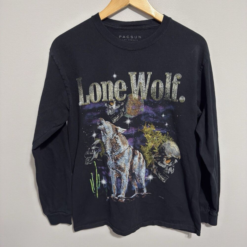 Lone Wolf Graphic T-Shirt Size M Grunge Streetwear Skull Celestial